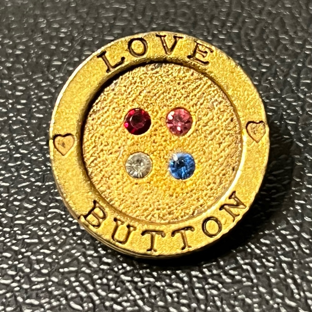 Love Button Gold Toned Austrian Crystal With Gem Accents